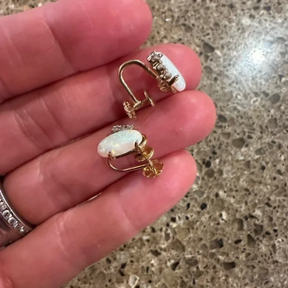 Antique 14k Gold and Opal Earrings - Picture 2 of 4